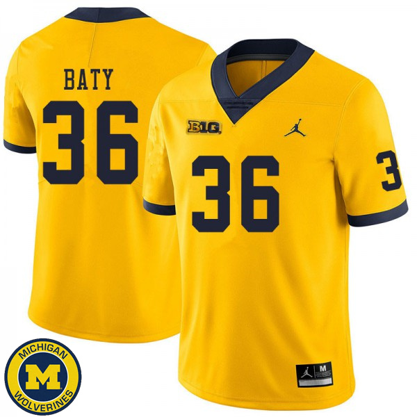 Mens Michigan Wolverines #36 Ramsey Baty Yellow Embroidery Jersey